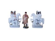 TWO 19TH CENTURY STAFFORDSHIRE FLATBACK FIGURES & ROYAL DOULTON EXAMPLE