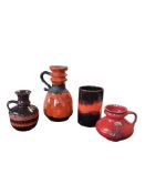 CARSTENS / SCHEURICH / BAY - WEST GERMAN - FOUR VINTAGE CERAMIC VASES
