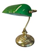 20TH CENTURY BRASS WITH GREEN GLASS SHADE BANKERS LAMP