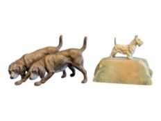 EARLY 20TH CENTURY COLD PAINTED SPELTER BEAGLE DOGS SCULPTURE W/ TERRIER FIGURE