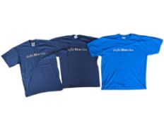 THREE LATE 20TH CENTURY BRISTOL BLUE GLASS BRANDED T-SHIRTS