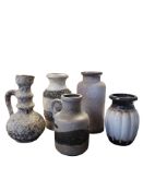 WEST GERMAN POTTERY - FIVE VINTAGE CERAMIC VASES / JUGS