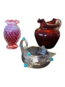 20TH CENTURY VASELINE GLASS VASE & TWO JUGS