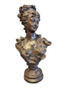 AFTER ALBERT ERNEST CARRIER-BELLEUSE (FRENCH, 1824-1887) - BRONZE BUST OF THE COMTESSE DE CASSAGNE