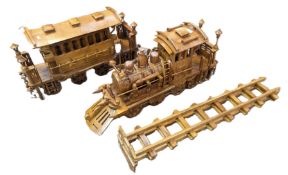 MODEL RAILWAY - LARGE INDONESIAN CARVED WOOD STEAM TRAIN