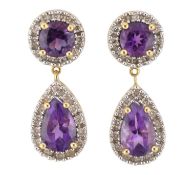 PAIR 18CT GOLD AMETHYST & DIAMOND PENDANT EARRINGS
