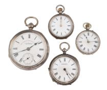 COLLECTION OF SILVER POCKET WATCHES & FOB WATCHES