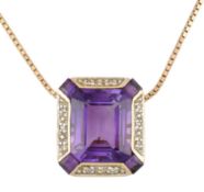 9CT GOLD & AMETHYST & DIAMOND PENDANT NECKLACE