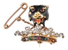 EARLY 20TH CENTURY GOLD RUBY & EMERALD BROOCH PIN