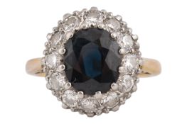 18CT GOLD PLATINUM SAPPHIRE & DIAMOND CLUSTER RING