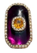 19TH CENTURY GEORGIAN PASTE PEARL ENAMEL PANEL RING