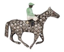 935 SILVER ENAMEL, PASTE JOCKEY & HORSE BROOCH PIN