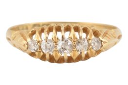 EDWARDIAN HALLMARKED 18CT GOLD & DIAMOND FIVE STONE RING