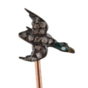 19TH CENTURY GOLD SILVER & DIAMOND MALLARD DUCK STICK PIN