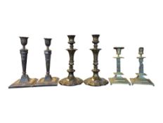 THREE PAIRS OF 19TH CENTURY BRASS & COPPER CANDLESTICKS