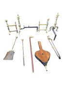 SET OF 19TH CENTURY GEORGIAN BRASS ANDIRONS AND COMPANIONS