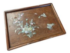20TH CENTURY VINTAGE CHINESE MOTHER OF PEARL INLAID WOODEN TRAY