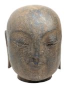 CHINESE CARVED LIMESTONE HEAD OF A LUOHAN / ARHAT 石刻罗汉头像