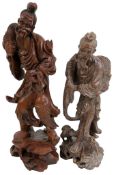 TWO 20TH CENTURY CHINESE CARVED WOODEN FIGURE 木刻钓鱼翁两尊