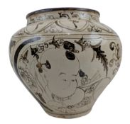 CHINESE CIZHOU STONEWARE JAR / VASE 磁州戏 婴纹`罐