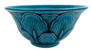 CHINESE BLUE GLAZED TEACUP 孔雀蓝釉蕉叶纹杯