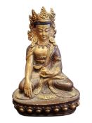 SMALL LATE 19TH / EARLY 20TH CENTURY CHINESE BRONZE BUDDHA FIGURE 清 鎏金铜佛坐像