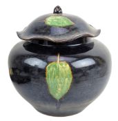 JIZHOU WARE BLACK GLAZED LIDDED VASE WITH GREEN LEAF MOTIF 吉州窑叶纹盖罐