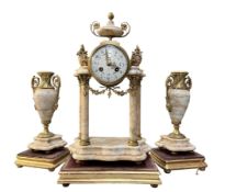19TH CENTURY FRENCH THREE-PIECE PORTICO CLOCK GARNITURE