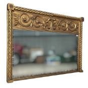 19TH CENTURY GILT WOOD & GESSO WORKED OVERMANTEL WALL MIRROR