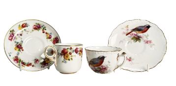 TWO EARLY 20TH CENTURY ROYAL WORCESTER HAND PAINTED PORCELAIN CUPS & SAUCERS
