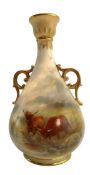 ROYAL WORCESTER 1909 HAND PAINTED PORCELAIN HIGHLAND CATTLE VASE BY H STINTON