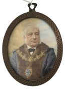 LATE 19TH CENTURY IVORY MINIATURE PORTRAIT OF NATHANIEL PAGE, MAYOR OF CROYDON