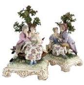 TWO FRENCH 19TH CENTURY HAND PAINTED PORCELAIN FIGURES OF COURTING COUPLES