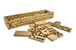 EARLY 19TH CENTURY NAPOLEONIC PRISONER OF WAR CARVED BONE DOMINO'S SET