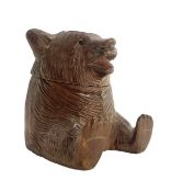 BLACK FOREST CARVED WOODEN INKWELL IN THE SHAPE OF A SEATED BEAR