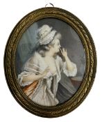 FRENCH 19TH CENTURY WATERCOLOUR ON IVORY MINIATURE PORTRAIT OF LADY