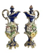 PAIR OF 19TH CENTURY DERBY PORCELAIN HAND PAINTED PORCELAIN EWERS