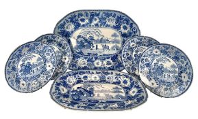JOHN ROGERS & SON - ZEBRA - SIX EARLY 19TH CENTURY 1820 BLUE & WHITE PLATTERS & MORE