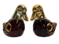 TWO TEICHENNE 12 YEARS OLD SPANISH BRANDY BOTTLES IN THE SHAPE OF DUCKS