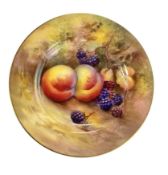 HORACE H PRICE FOR ROYAL WORCESTER - HANDPAINTED PORCELAIN FALLEN FRUIT PLATE