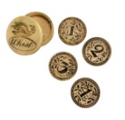 EARLY 19TH CENTURY NAPOLEONIC PRISONER OF WAR CARVED BONE WHIST MARKERS IN BOX