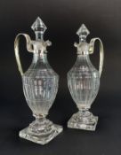 PAIR OF VICTORIAN 19TH CENTURY CUT GLASS & SILVER OIL & VINEGAR JUGS