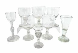 COLLECTION OF EIGHT 18TH CENTURY GEORGE I, II & III HAND BLOWN DRINKING GLASSES
