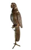 LATE 19TH / EARLY 20TH CENTURY CARVED WOODEN PARROT FIGURE ON BRASS STAND