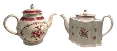 TWO LATE 18TH / EARLY 19TH CENTURY NEW HALL & LIVERPOOL PORCELAIN TEAPOTS