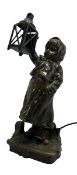 G. DEMANGE - FRENCH BRONZE LAMP OF GIRL WITH LANTERN