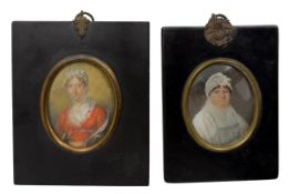 ENGLISH 19TH CENTURY SCHOOL - TWO IVORY MINIATURE PORTRAITS OF LADIES