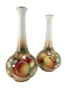 FRANK ROBERTS FOR ROYAL WORCESTER - PAIR OF HAND PAINTED FRUIT BUD VASES
