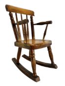 LATE 19TH / EARLY 20TH CENTURY ELM WOOD APPRENTICE PIECE WINDSOR ROCKING CHAIR