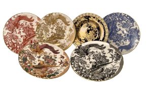 SET OF FIVE ROYAL CROWN DERBY 'AVES' PORCELAIN PLATES